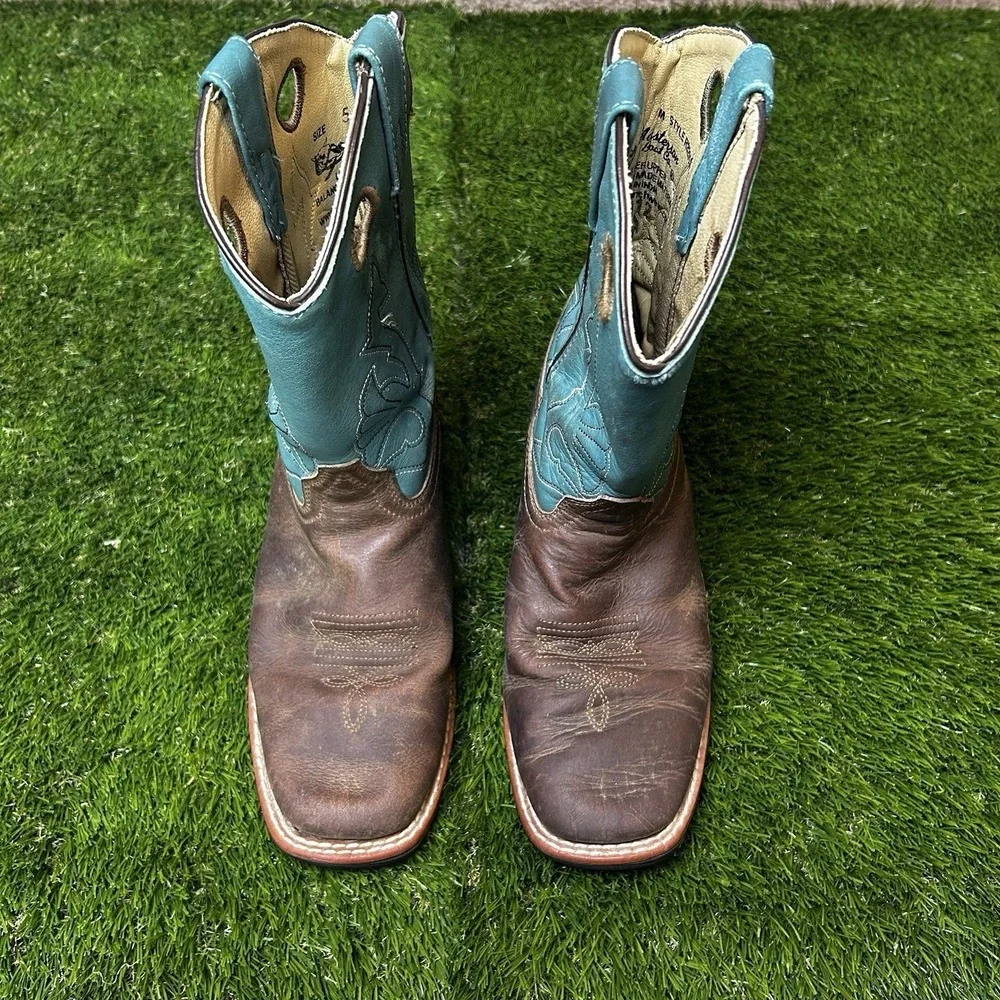 Masterson Boot Co Brown Teal Leather Western Cowboy Boots RB2010Y‎ Size 5M